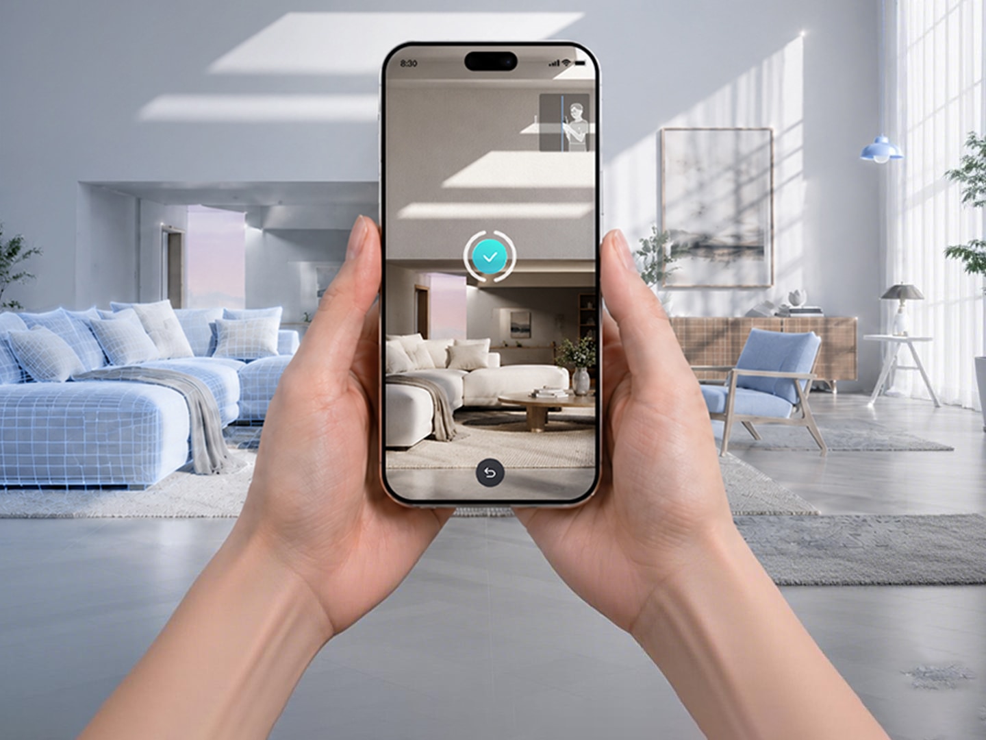 手机拍VR,用手机按 App 提示对准圆点拍摄采集空间